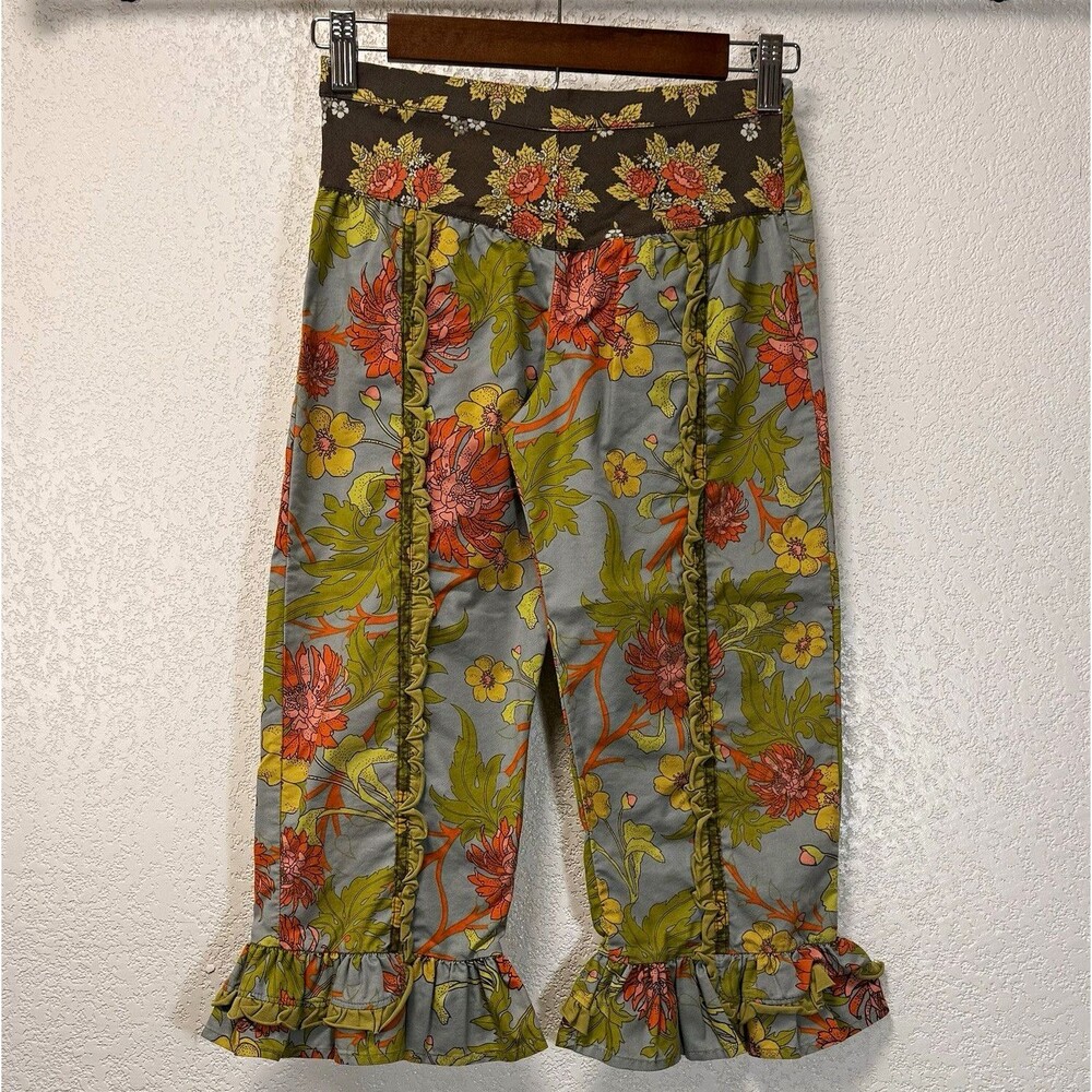 Matilda Jane Girls 8 Floral Cropped Pull-On Pants Elastic Waist Ruffle Hem